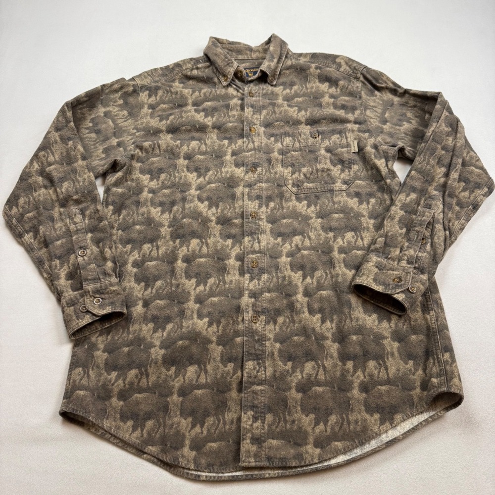 Woolrich Mens Large Brown Buffalo Print Flannel Button Down Shirt 6579 Cotton